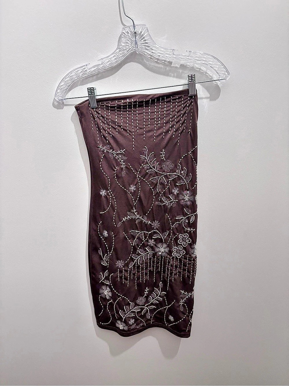 True Embellished Floral Midi strapless dress in Brown Medium NWT